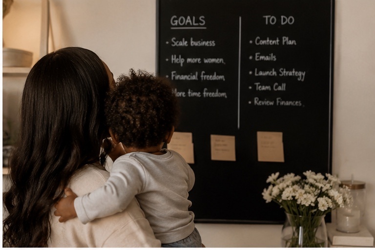 A mum working on her business with her child